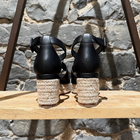 Hermès Black Leather Elda Wedges Espadrilles H Sandals - Picture 5 of 12